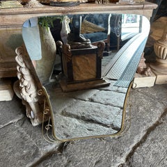 1950s Gio Ponti Style Mid-Century Modern Brass and Glass Wall Mirror