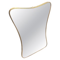 1950s Gio Ponti Style Mid-Century Modern Brass Biscuit Shaped Wall Mirror