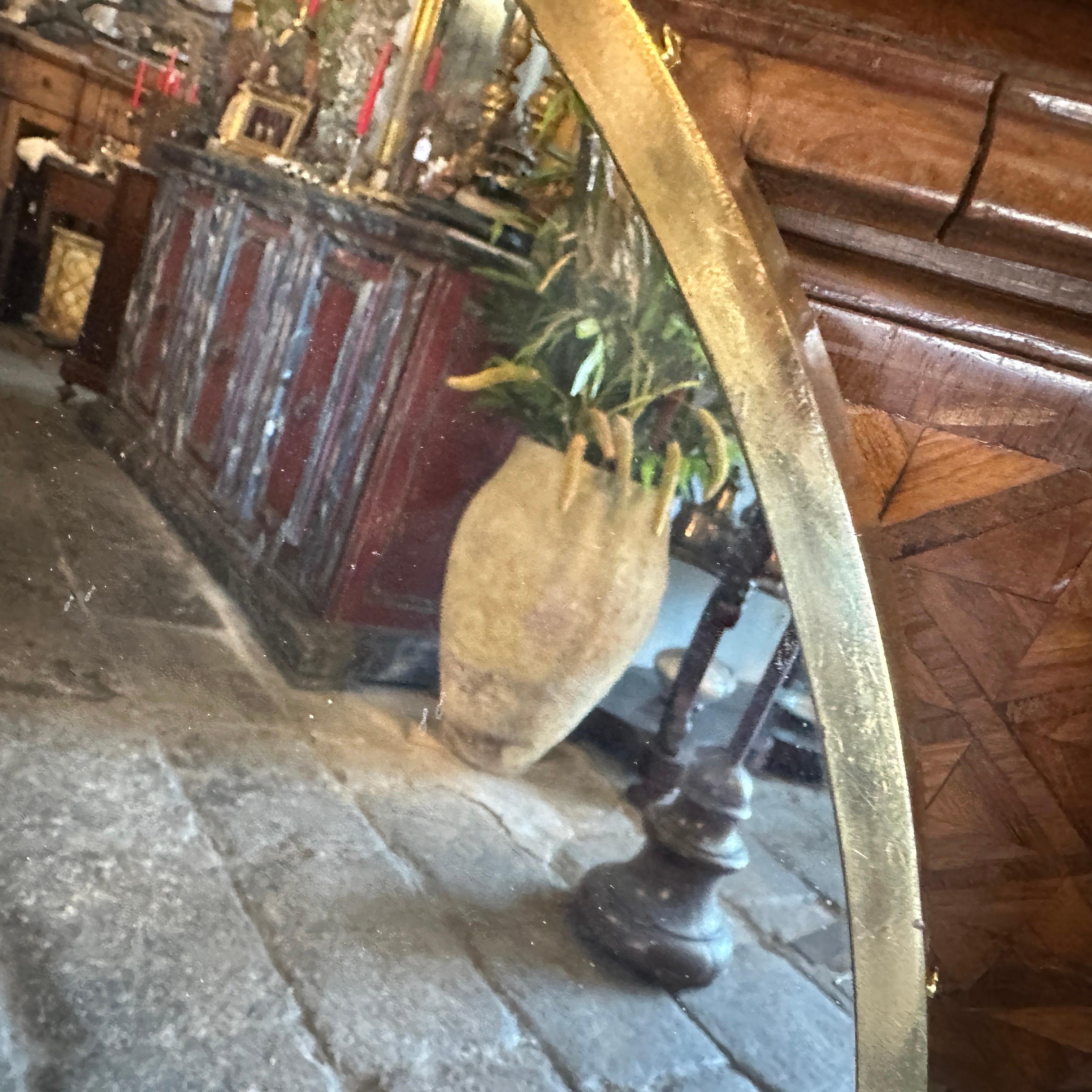 1950s Gio Ponti Style Mid-Century Modern Brass Italian Big Oval Wall Mirror 1