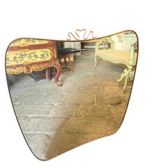 1950s Gio Ponti Style Mid-Century Modern Brass Italian Big Wall Mirror