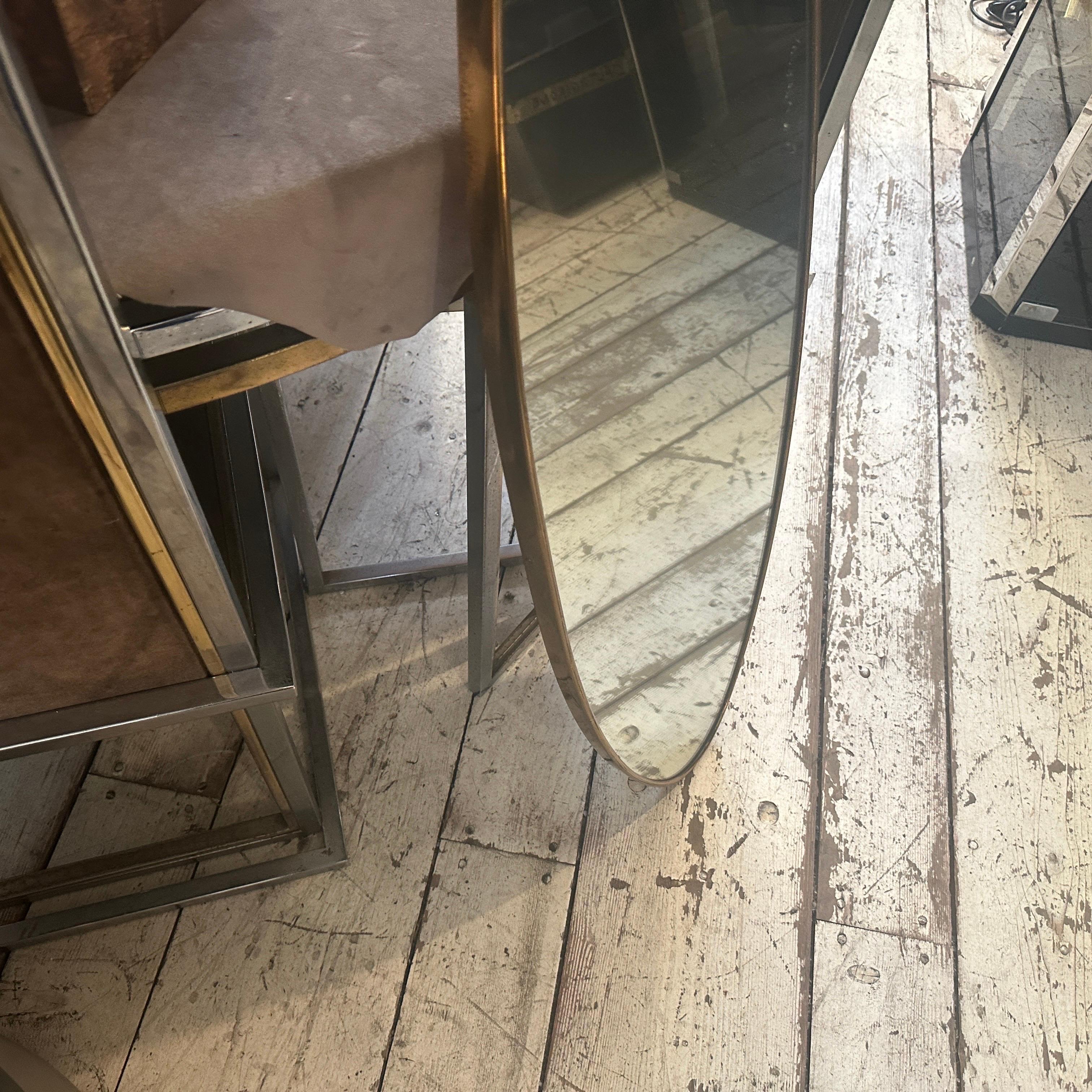 1950s Gio Ponti Style Mid-Century Modern Brass Italian Long Oval Wall Mirror For Sale 5