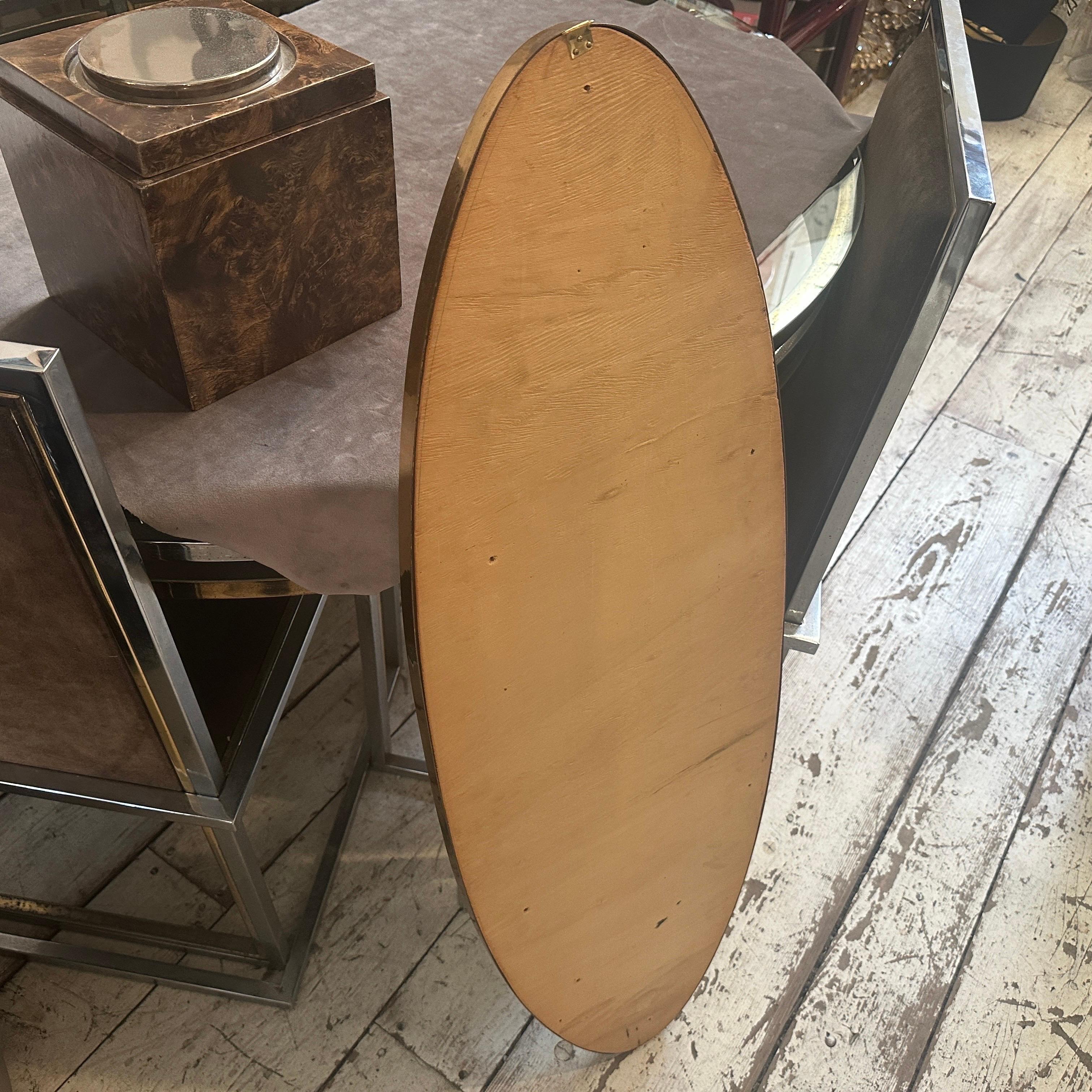 1950s Gio Ponti Style Mid-Century Modern Brass Italian Long Oval Wall Mirror For Sale 7