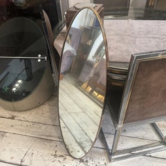 1950s Gio Ponti Style Mid-Century Modern Brass Italian Long Wall Mirror Oval