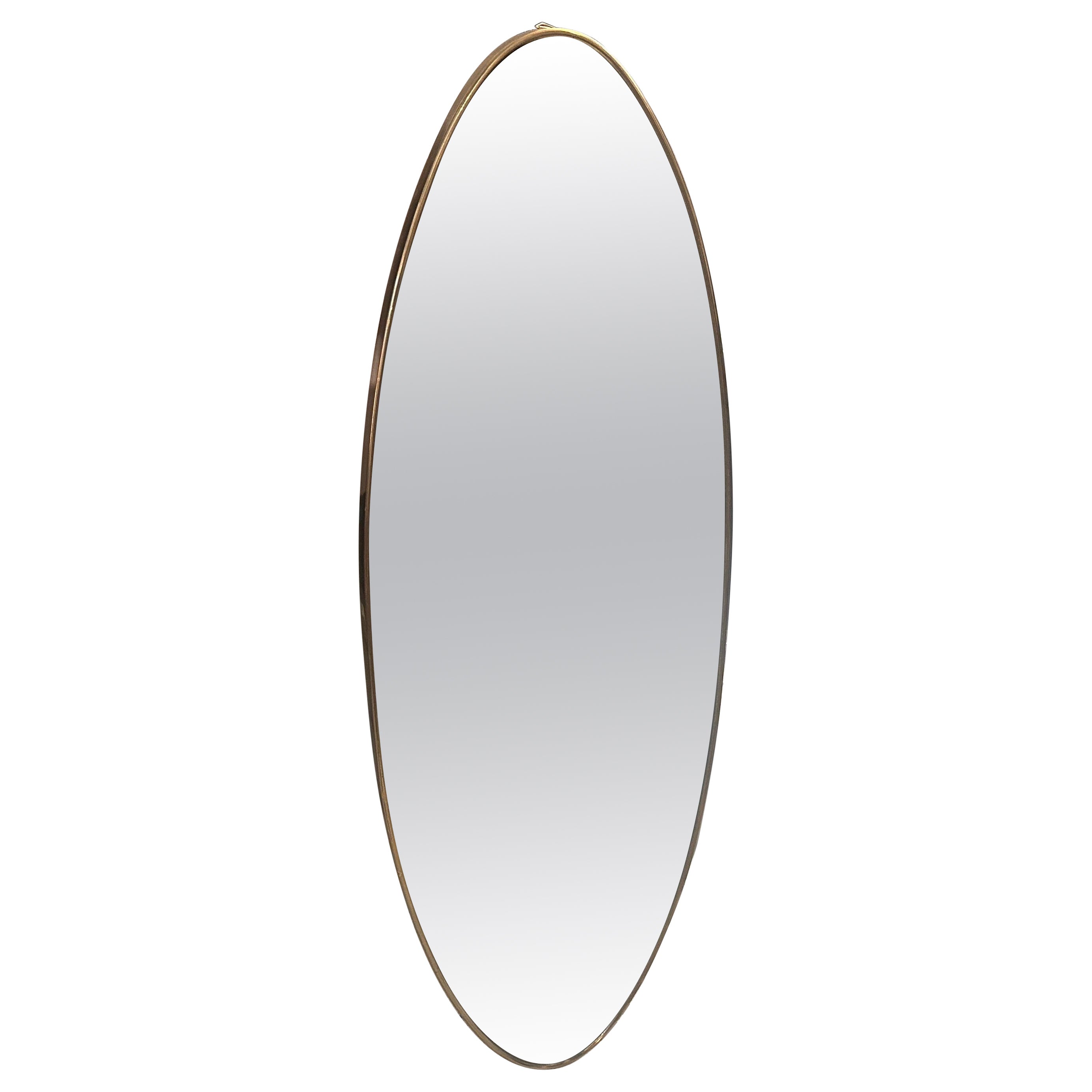 Specchio da parete ovale lungo italiano in ottone in stile Gio Ponti del 1950, metà secolo moderno
