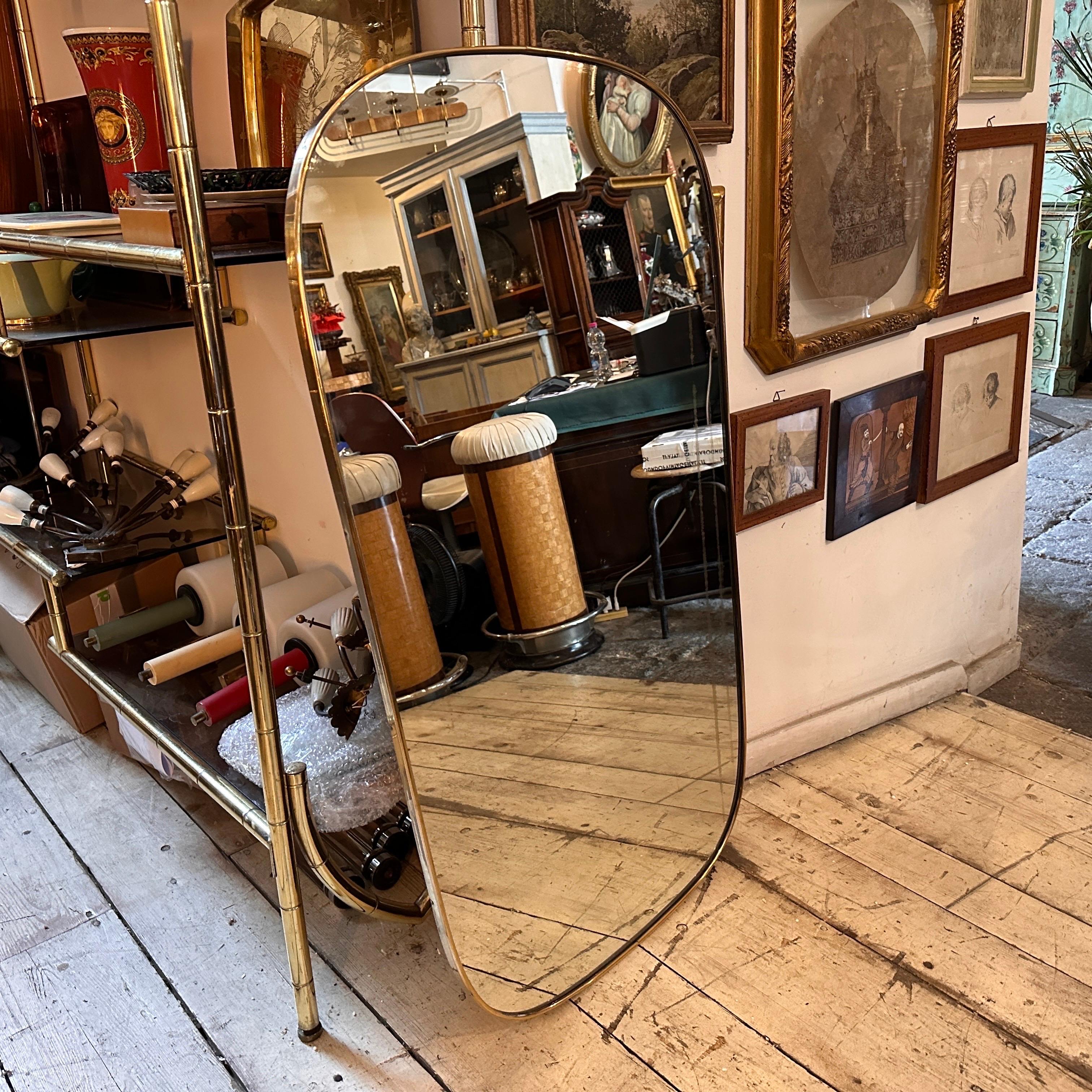 1950s Gio Ponti style Mid-Century Modern Brass Big Italian Oval Wall Mirror 3