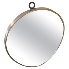 1950s Giò Ponti Style Mid-Century Modern Brass Italian Oval Wall Mirror