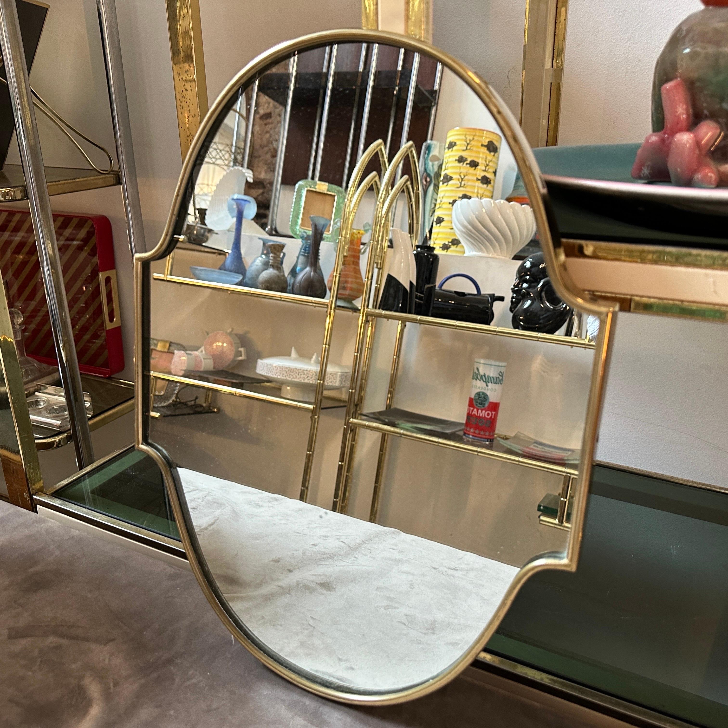 1950s Giò Ponti Style Mid-Century Modern Brass Italian Shield Wall Mirror For Sale 1
