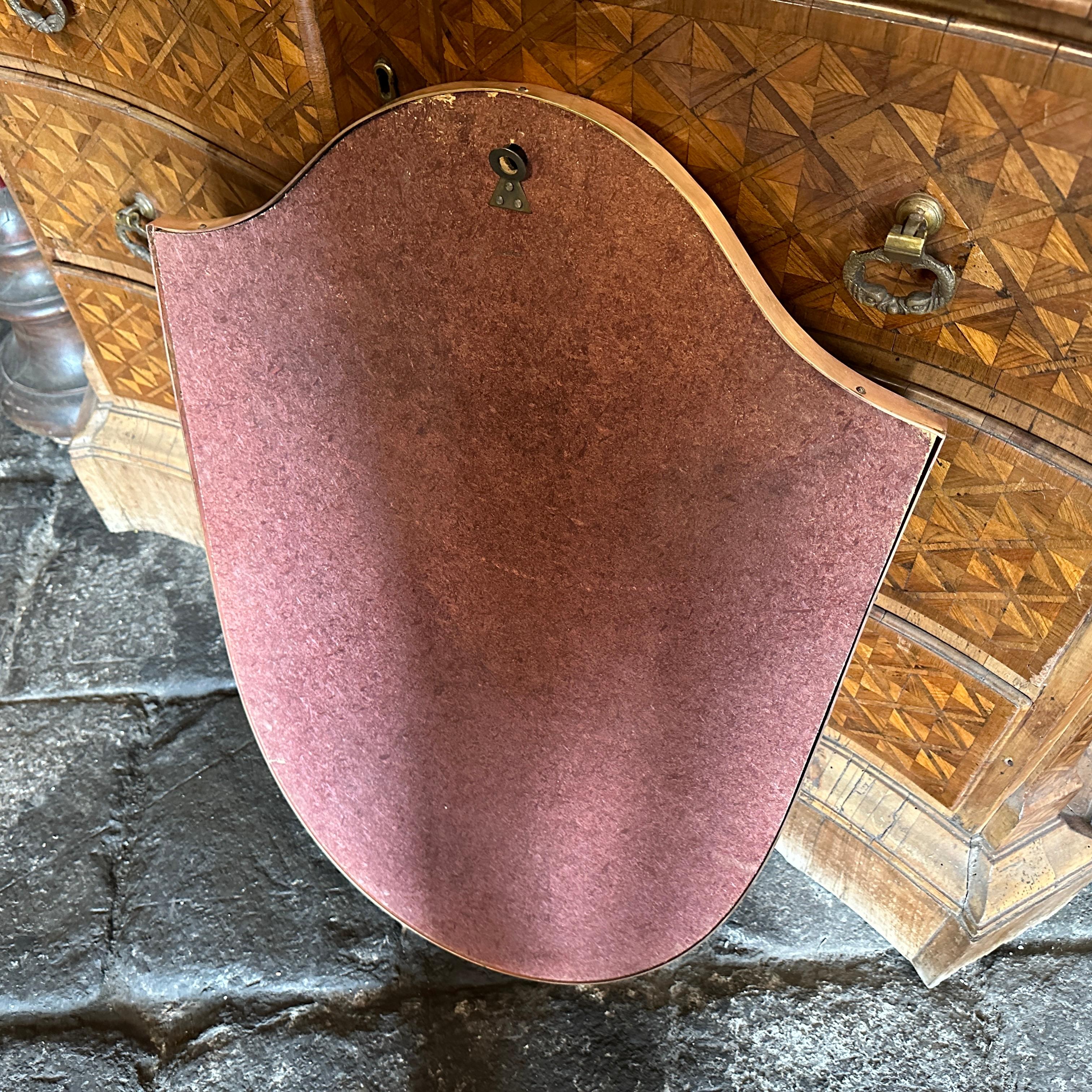 1950s Gio Ponti Style Mid-Century Modern Brass Italian Shield Wall Mirror 3