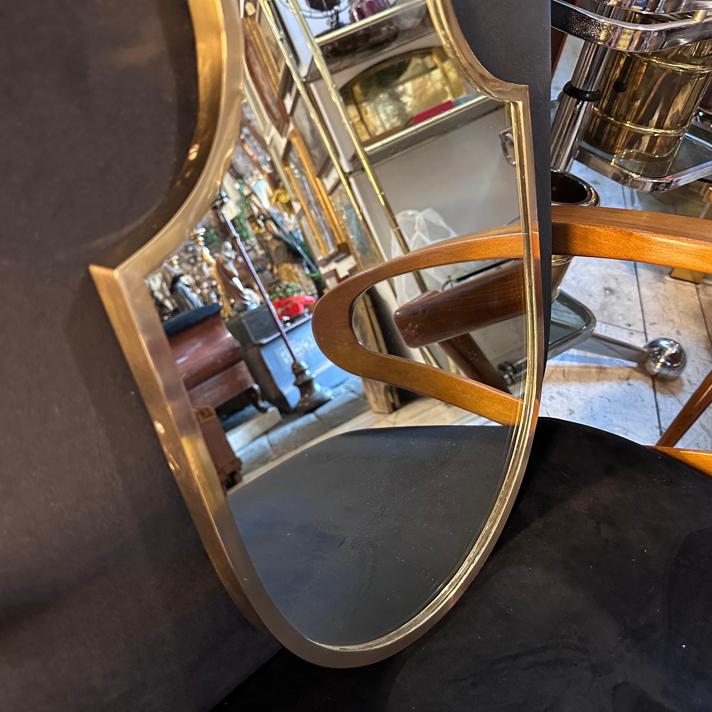 1950s Giò Ponti Style Mid-Century Modern Brass Italian Shield Wall Mirror 5