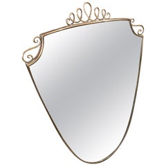 1950s Giò Ponti Style Mid-Century Modern Brass Italian Shield Wall Mirror