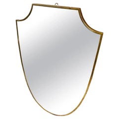 1950s Giò Ponti Style Mid-Century Modern Brass Italian Shield Wall Mirror