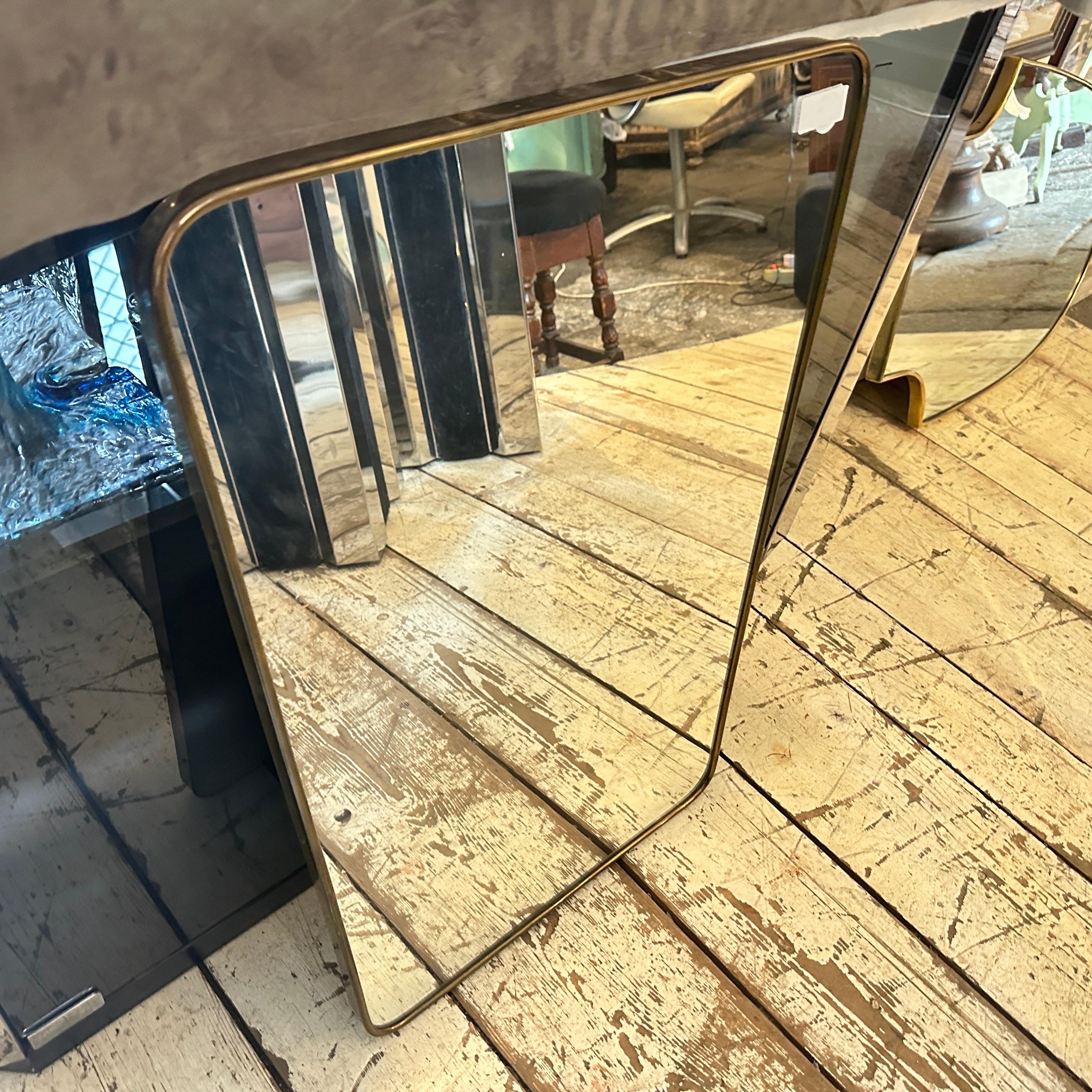 Hand-Crafted 1950s Gio Ponti Style Mid-Century Modern Brass Italian Wall Mirror For Sale