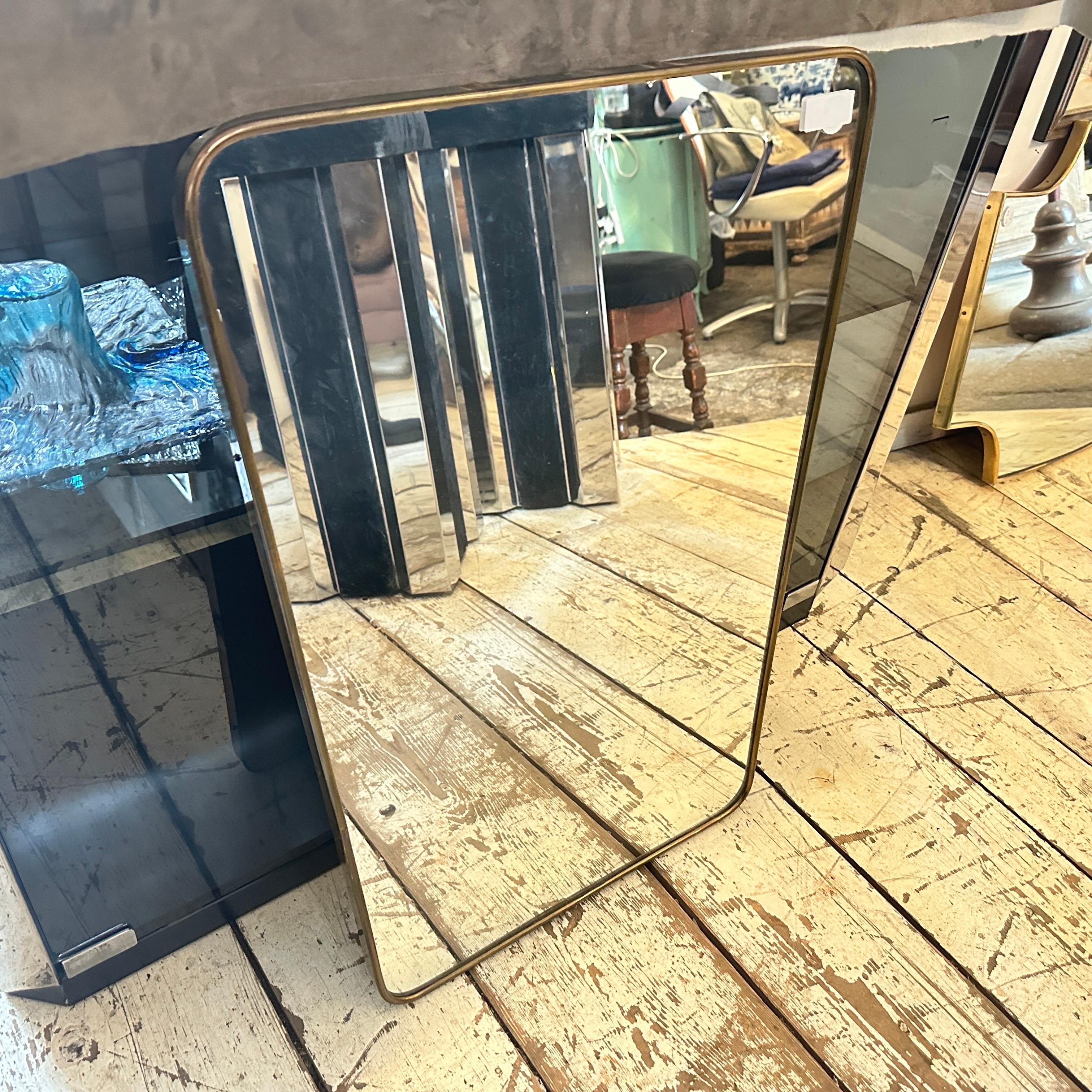20th Century 1950s Gio Ponti Style Mid-Century Modern Brass Italian Wall Mirror For Sale