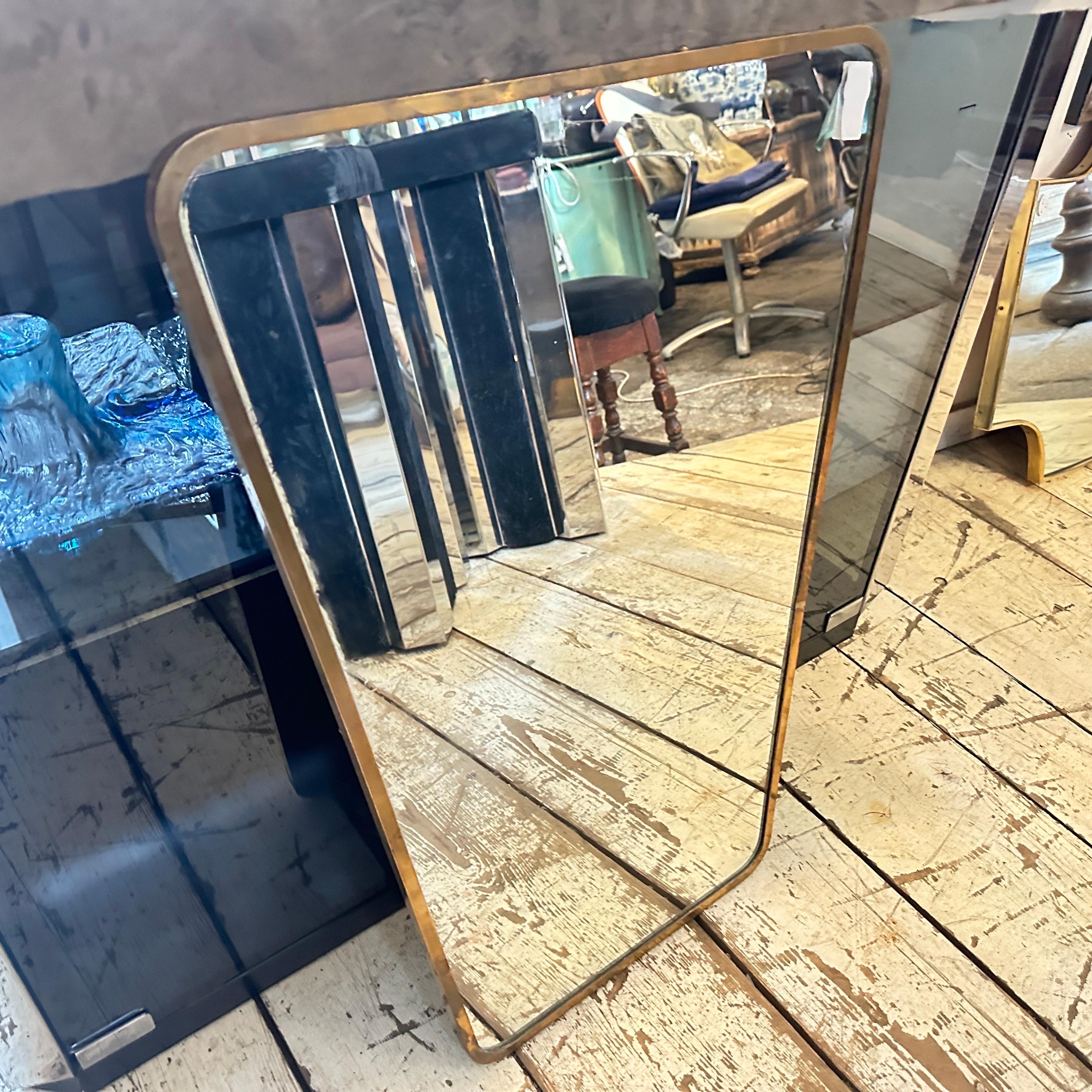 20th Century 1950s Gio Ponti Style Mid-Century Modern Brass Italian Wall Mirror For Sale