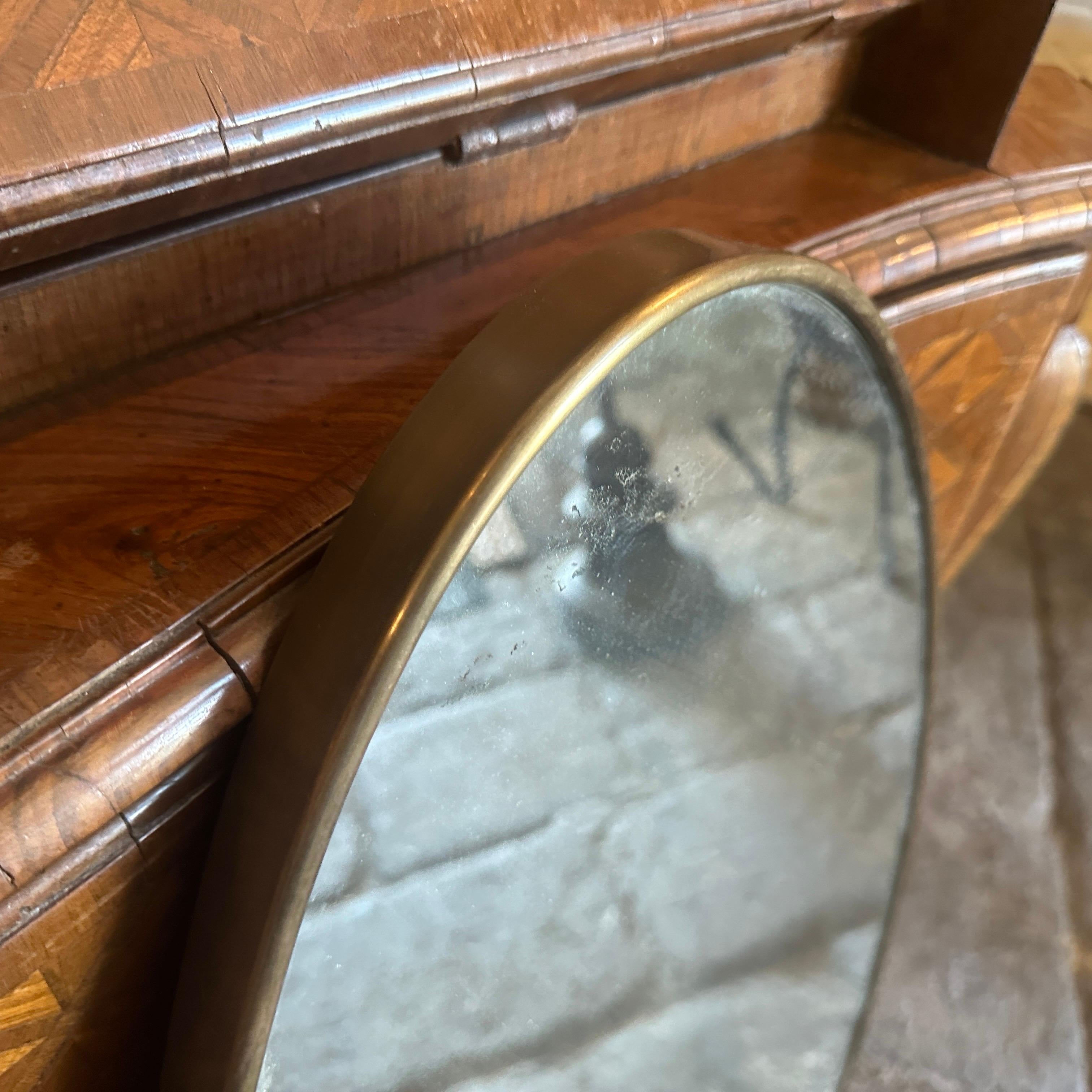 Italian 1950s Gio Ponti Style Mid-Century Modern Brass Oval Wall Mirror For Sale