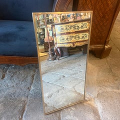 1950s Gio Ponti Style Mid-Century Modern Brass Rectangular Italian Wall Mirror