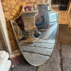 1950s Gio Ponti Style Mid-Century Modern Brass Shield Italian Wall Mirror