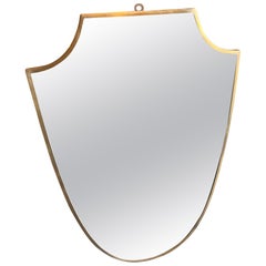 1950s Gio Ponti Style Mid-Century Modern Brass Shield Italian Wall Mirror