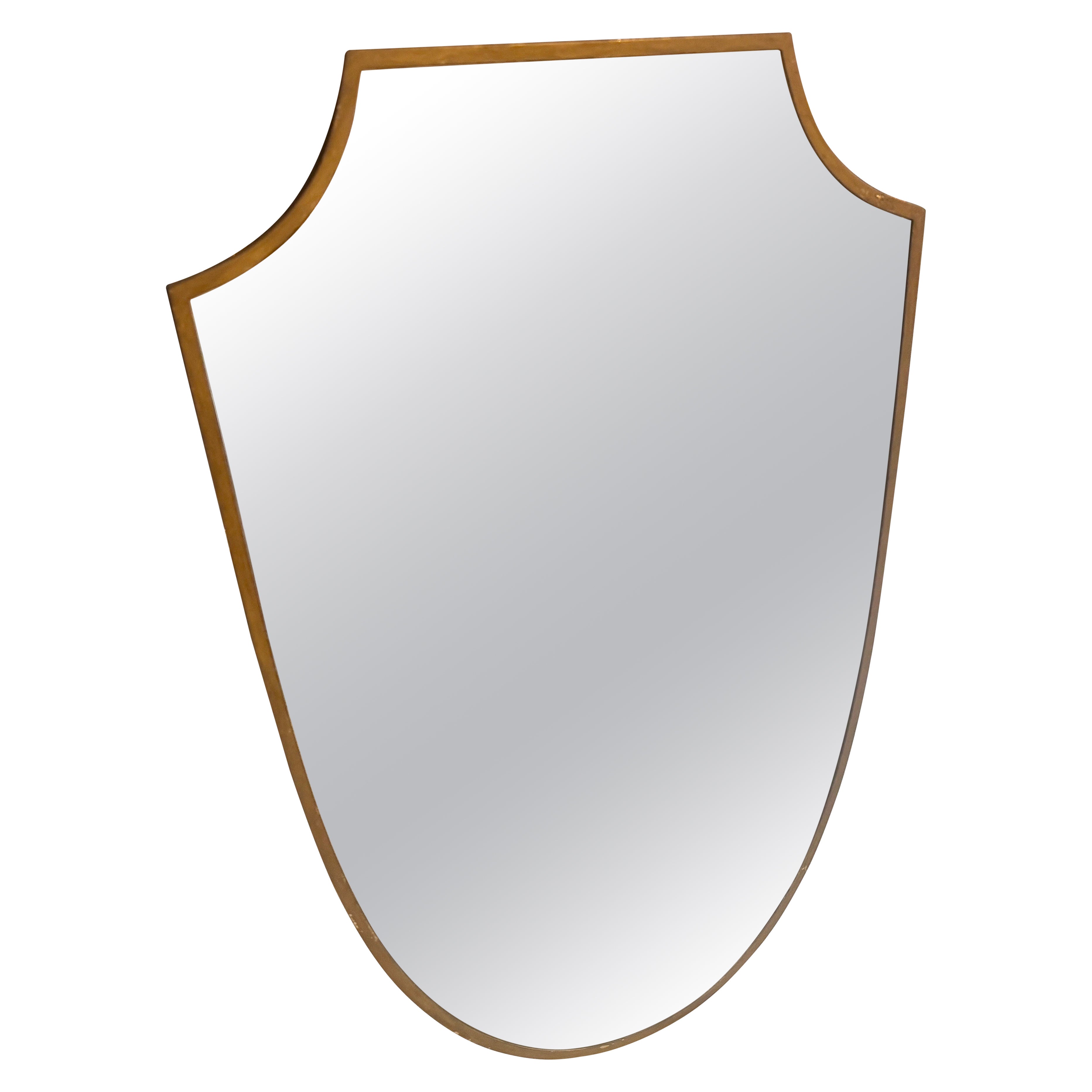 1950s Gio Ponti Style Mid-Century Modern Brass Shield Italian Wall Mirror