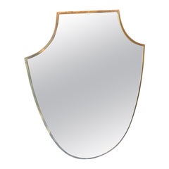 1950s Gio Ponti Style Mid-Century Modern Brass Shield Italian Wall Mirror