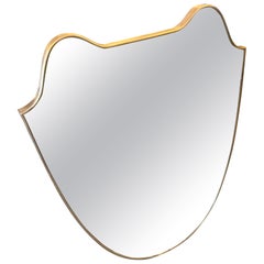 1950s Gio Ponti Style Mid-Century Modern Brass Shield Shaped Italian Wall Mirror