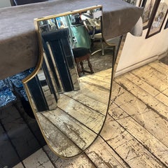 1950s Gio Ponti Style Mid-century Modern Brass Shield Shaped Wall Mirror