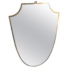 1950s Gio Ponti Style Mid-century Modern Brass Shield Shaped Wall Mirror