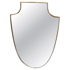 1950s Gio Ponti Style Mid-century Modern Brass Shield Shaped Wall Mirror