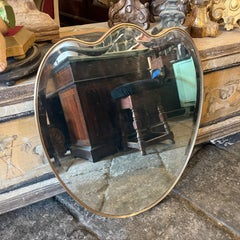 1950s Gio Ponti Style Mid-Century Modern Solid Brass Heart Shaped Wall Mirror