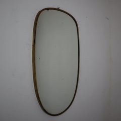 1950s Gio Ponti Style Mid-Century Modern Solid Brass Italian Oval Wall Mirror