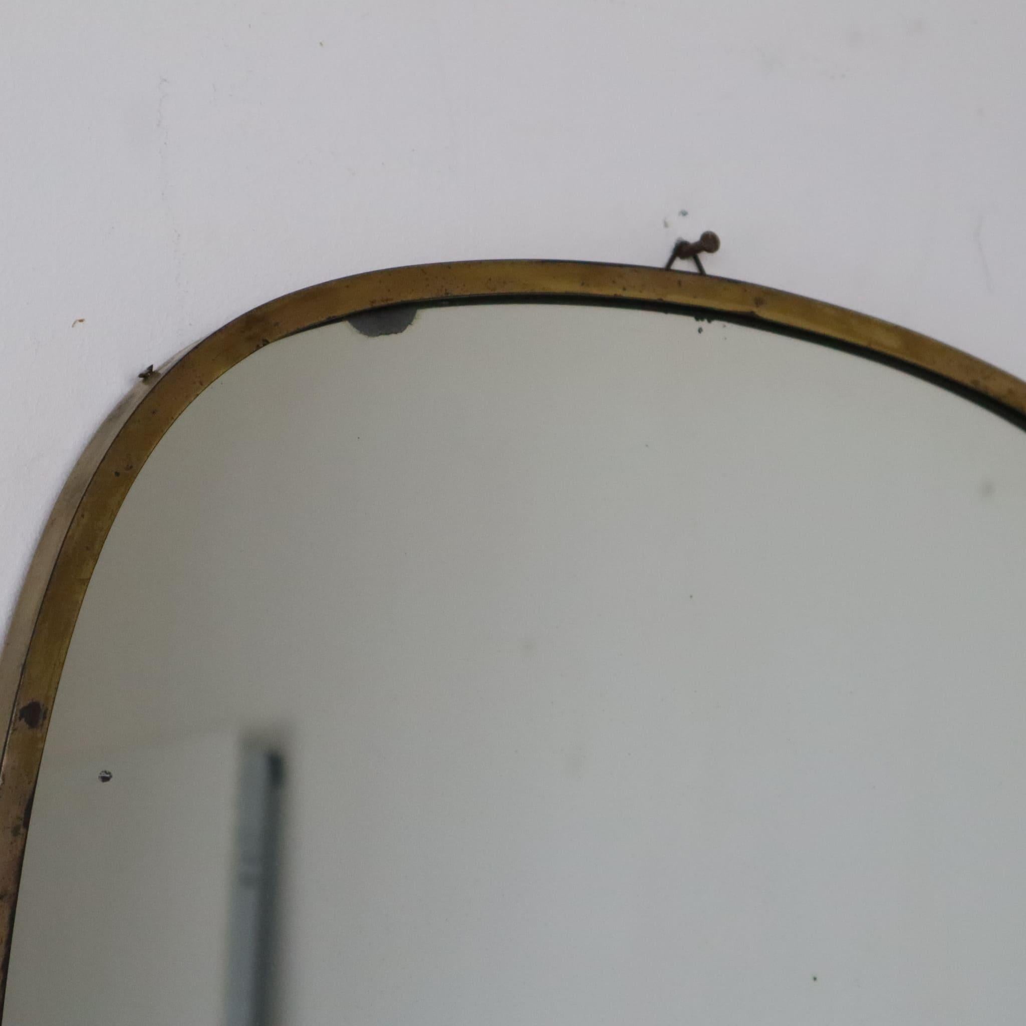 Milieu du XXe siècle Miroir mural ovale italien en laiton massif, style Gio Ponti, années 1950, Mid-Century Modern en vente