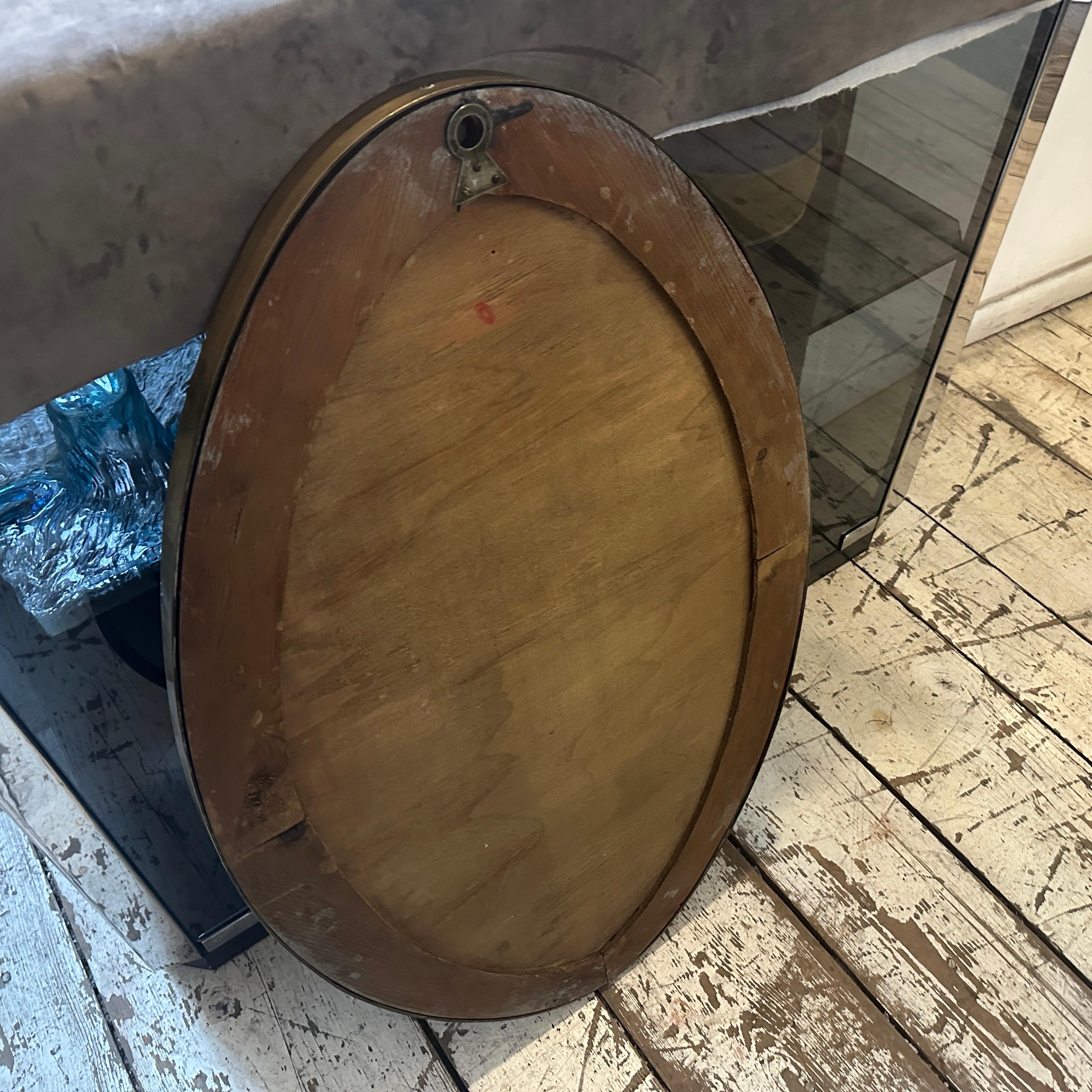 Miroir mural ovale italien en laiton massif, style Gio Ponti, années 1950, Mid-Century Modern en vente 1