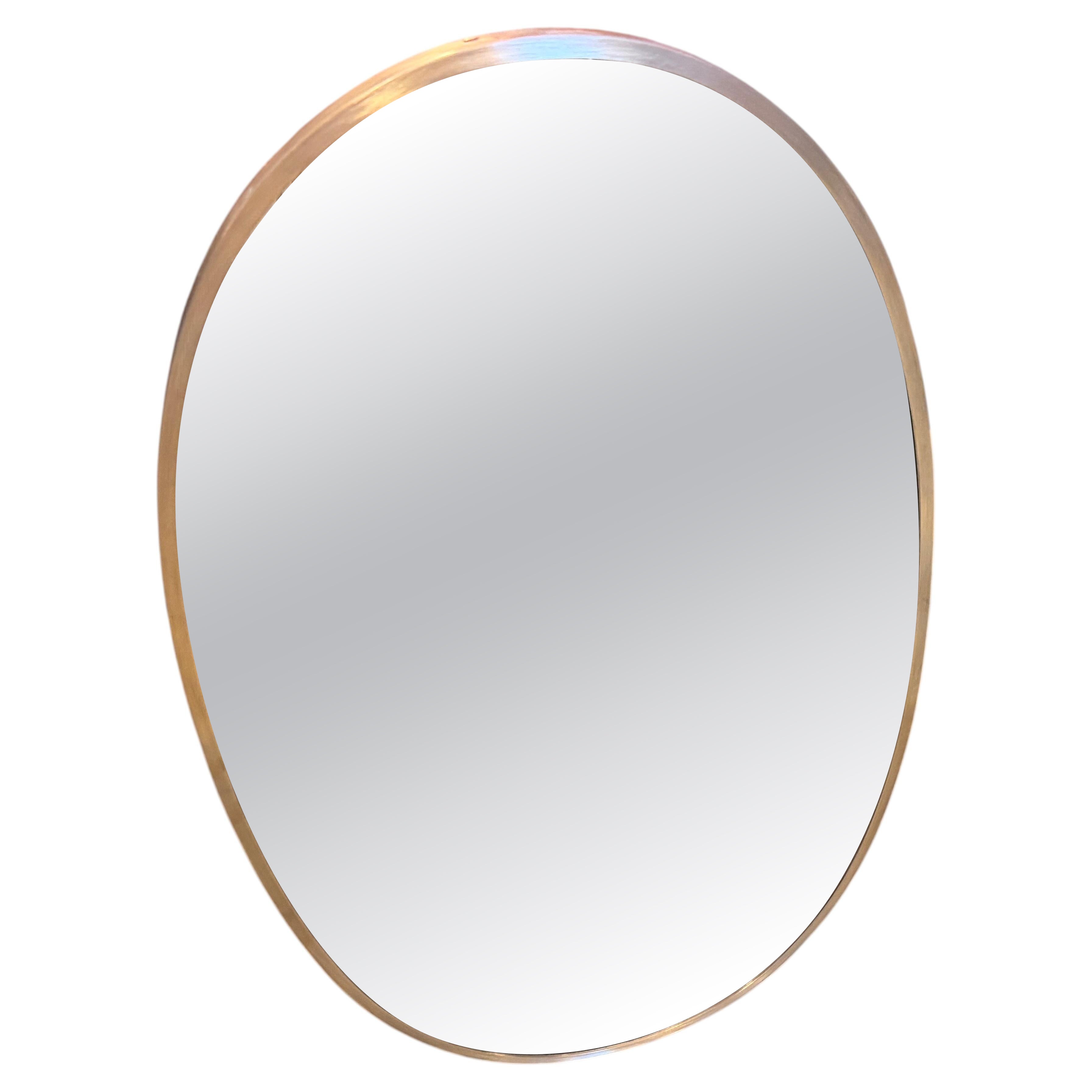 1950s Gio Ponti Style Mid-Century Modern Solid Brass Italian Oval Wall Mirror