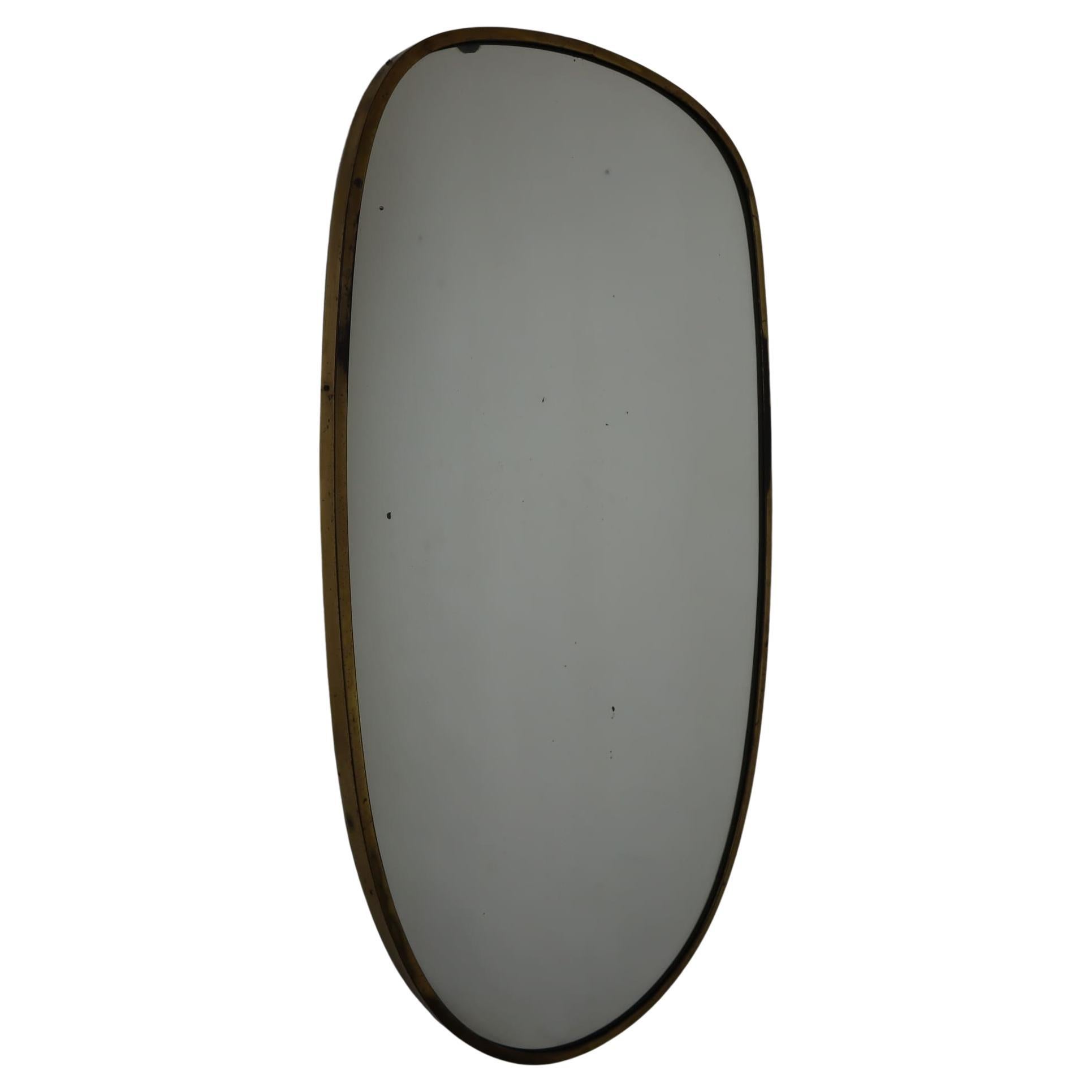 1950er Gio Ponti Stil Mid-Century Modern Massiv Messing Italienisch Oval Wandspiegel