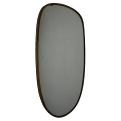 1950s Gio Ponti Style Mid-Century Modern Solid Brass Italian Oval Wall Mirror