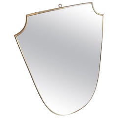 1950s Gio Ponti Style Mid-Century Modern Solid Brass Italian Shield Wall Mirror