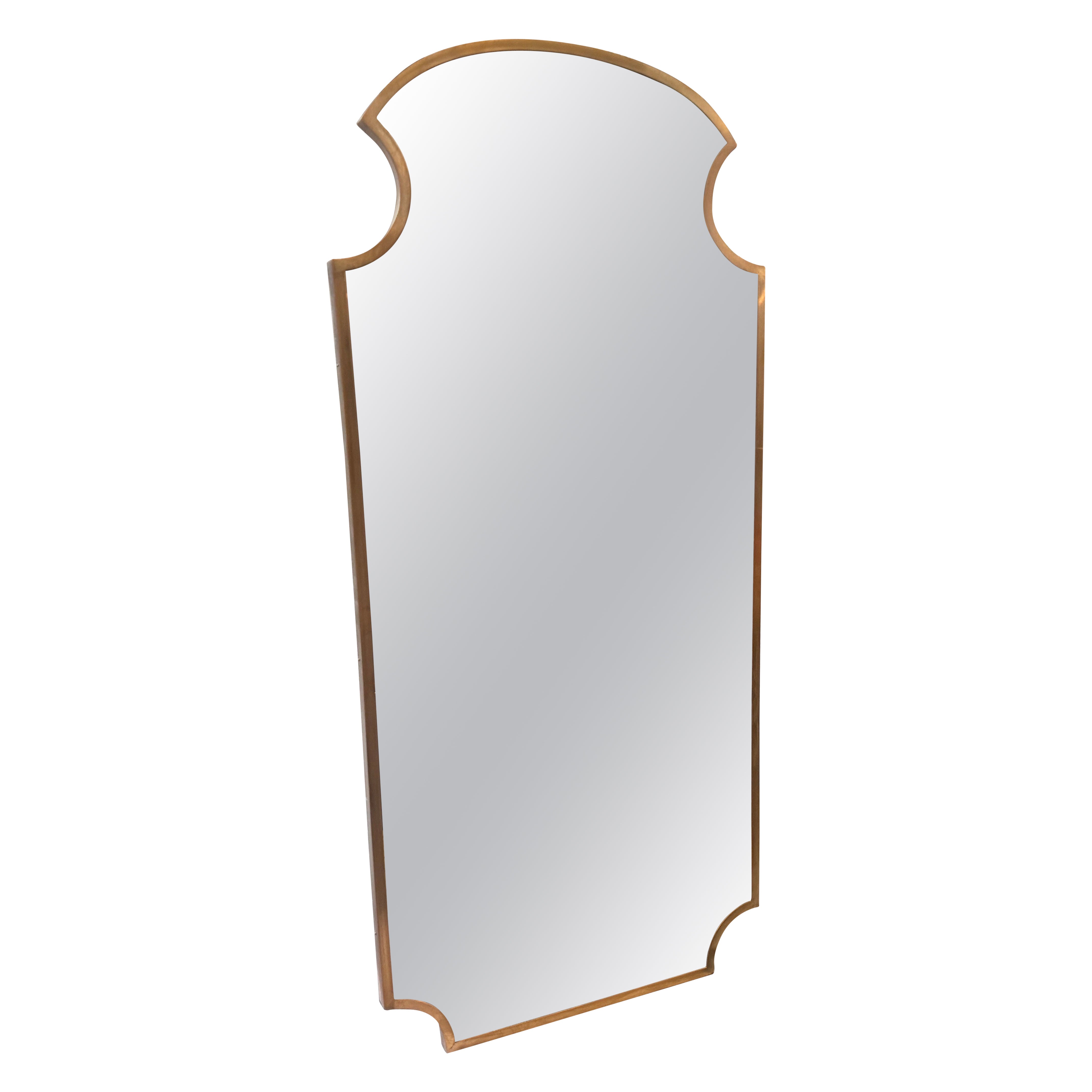 1950s Gio Ponti Style Mid-Century Modern Solid Brass Italian wall Mirror For Sale