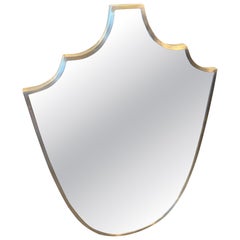 1950s Gio Ponti Style Mid-Century Modern Solid Brass Shield Wall Mirror