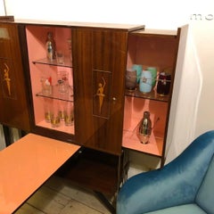 1950s Gio Ponti style Mid-Century Modern Wood and Lacquer Openable  Bar Cabinet