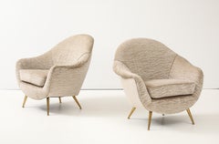 1950's Gio Ponti Style Modernist Italian Lounge Chairs In Velvet Upholstery