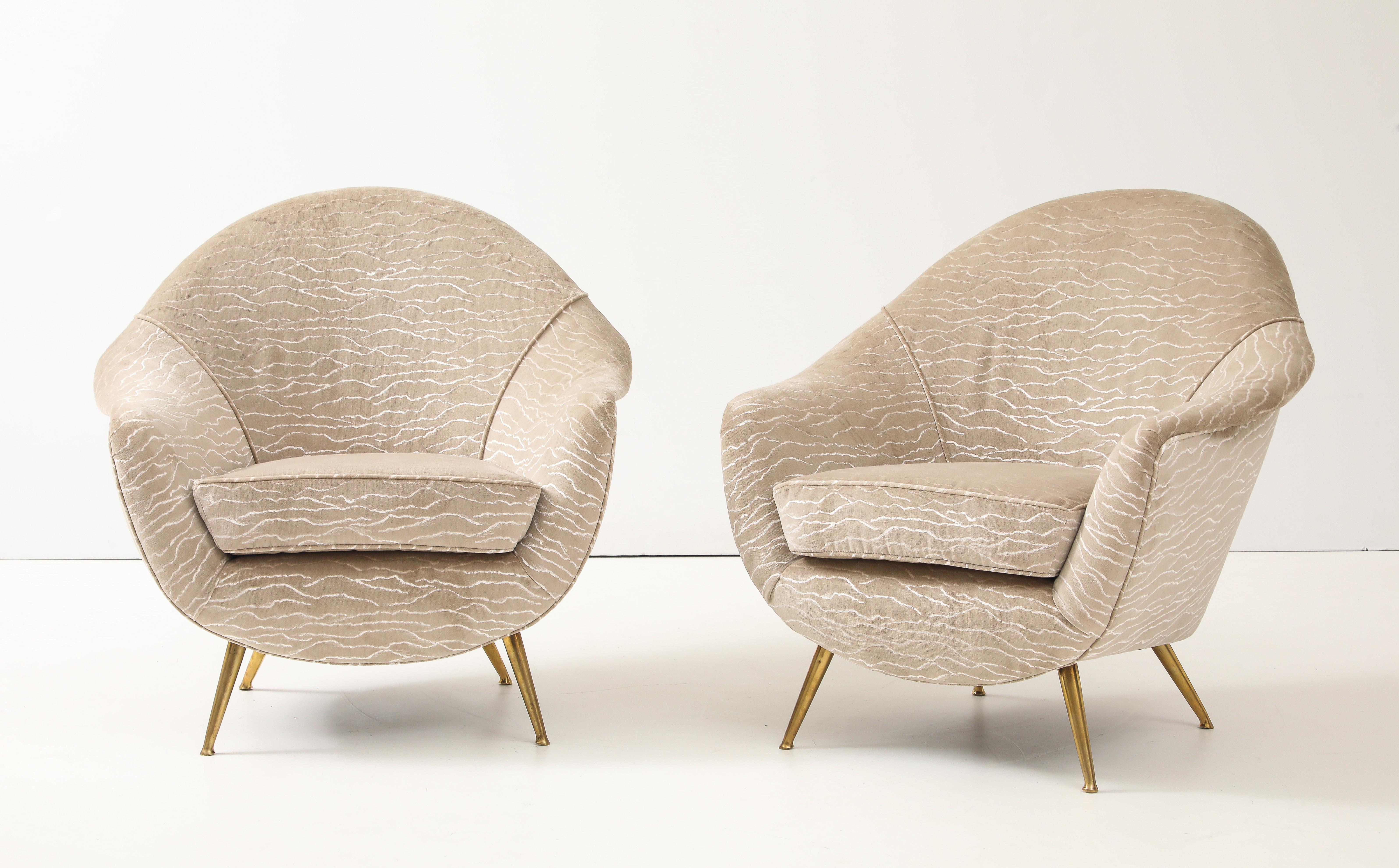 Mid-20th Century 1950's Gio Ponti Style Modernist Italian Lounge Chairs In Velvet Upholstery For Sale