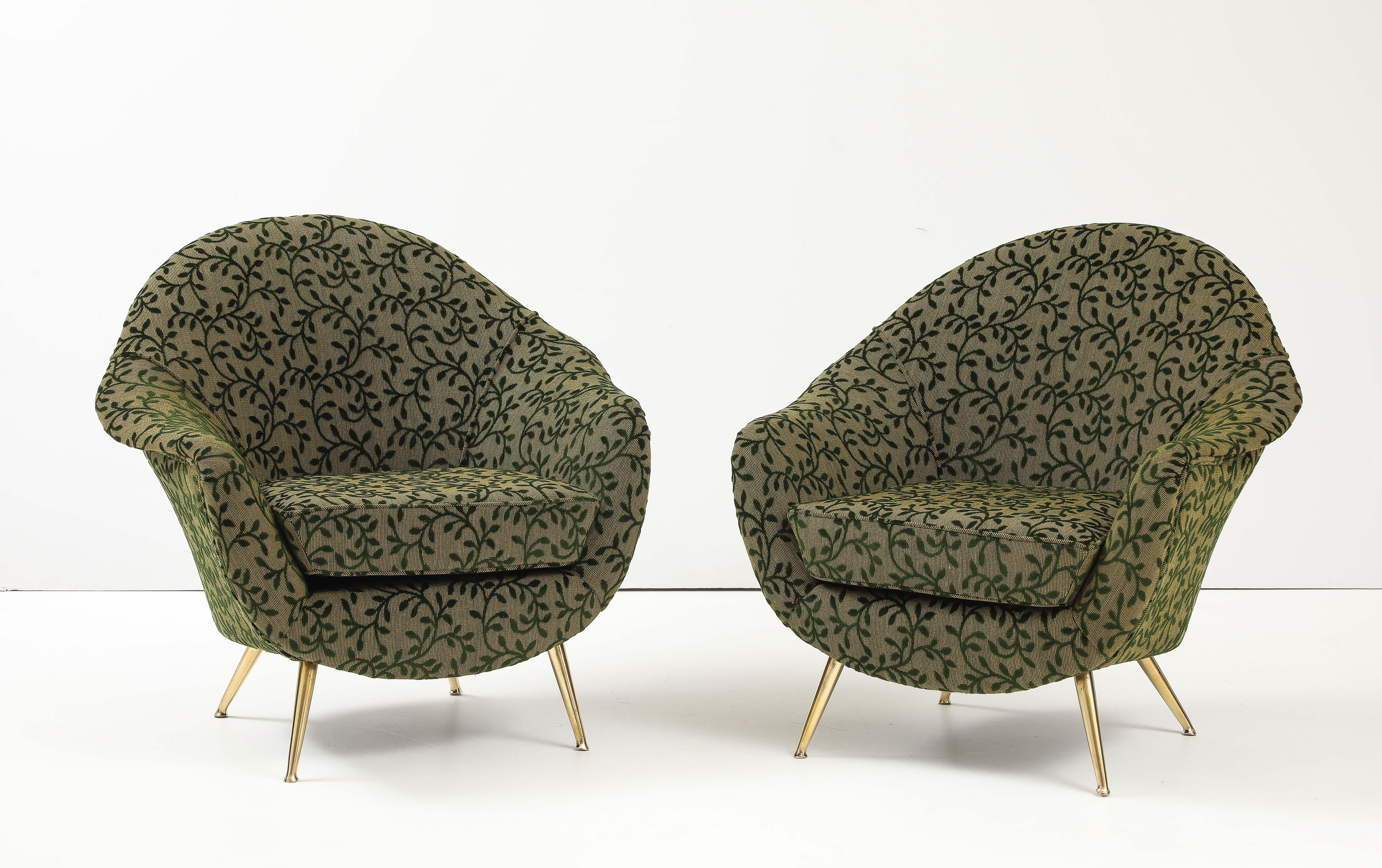 Metà XX secolo Sedie da salotto italiane moderniste in stile Gio Ponti degli anni '50 con rivestimento in velluto in vendita
