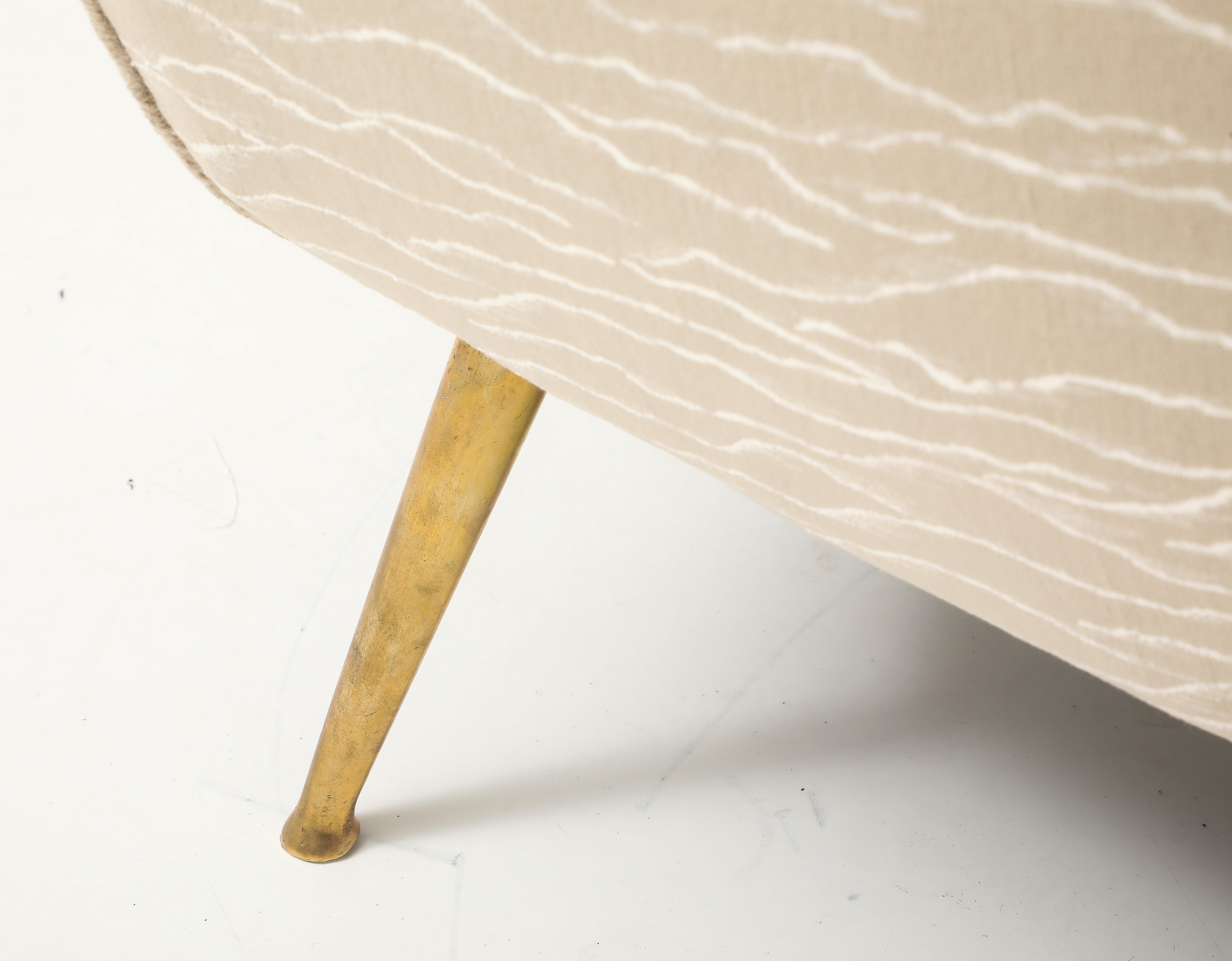 Brass 1950's Gio Ponti Style Modernist Italian Lounge Chairs In Velvet Upholstery For Sale