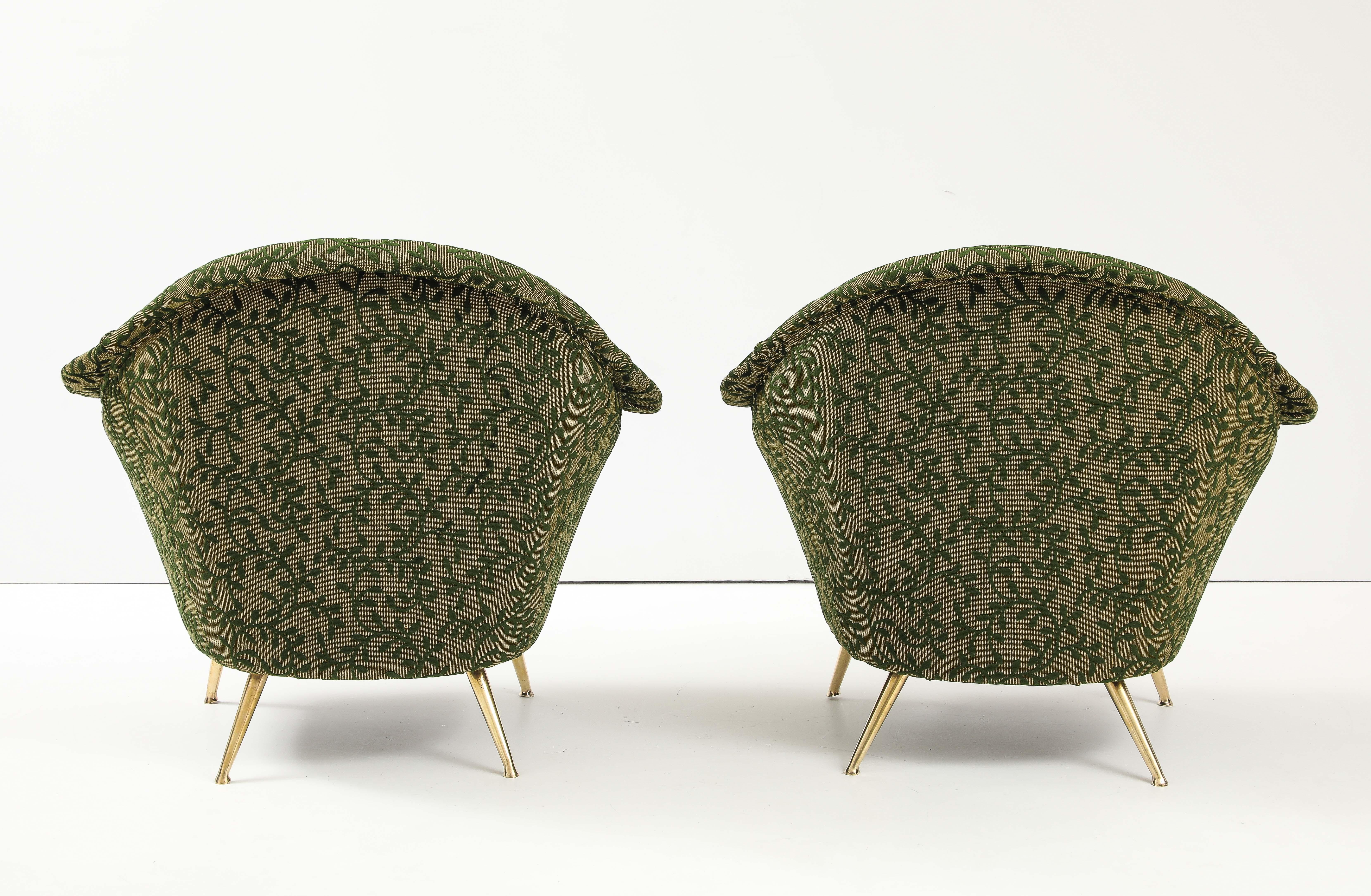 Ottone Sedie da salotto italiane moderniste in stile Gio Ponti degli anni '50 con rivestimento in velluto in vendita