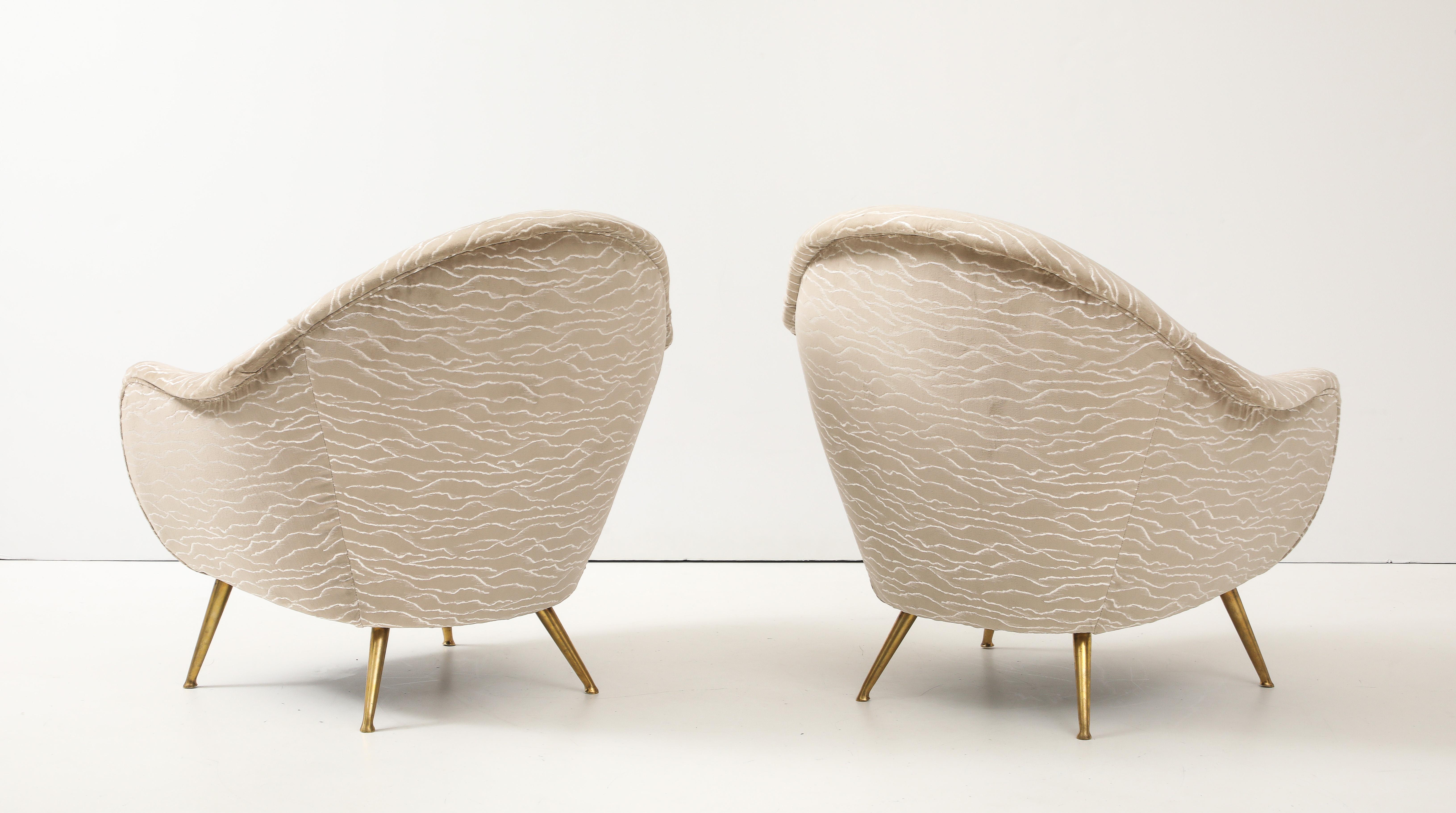 1950's Gio Ponti Style Modernist Italian Lounge Chairs In Velvet Upholstery For Sale 1