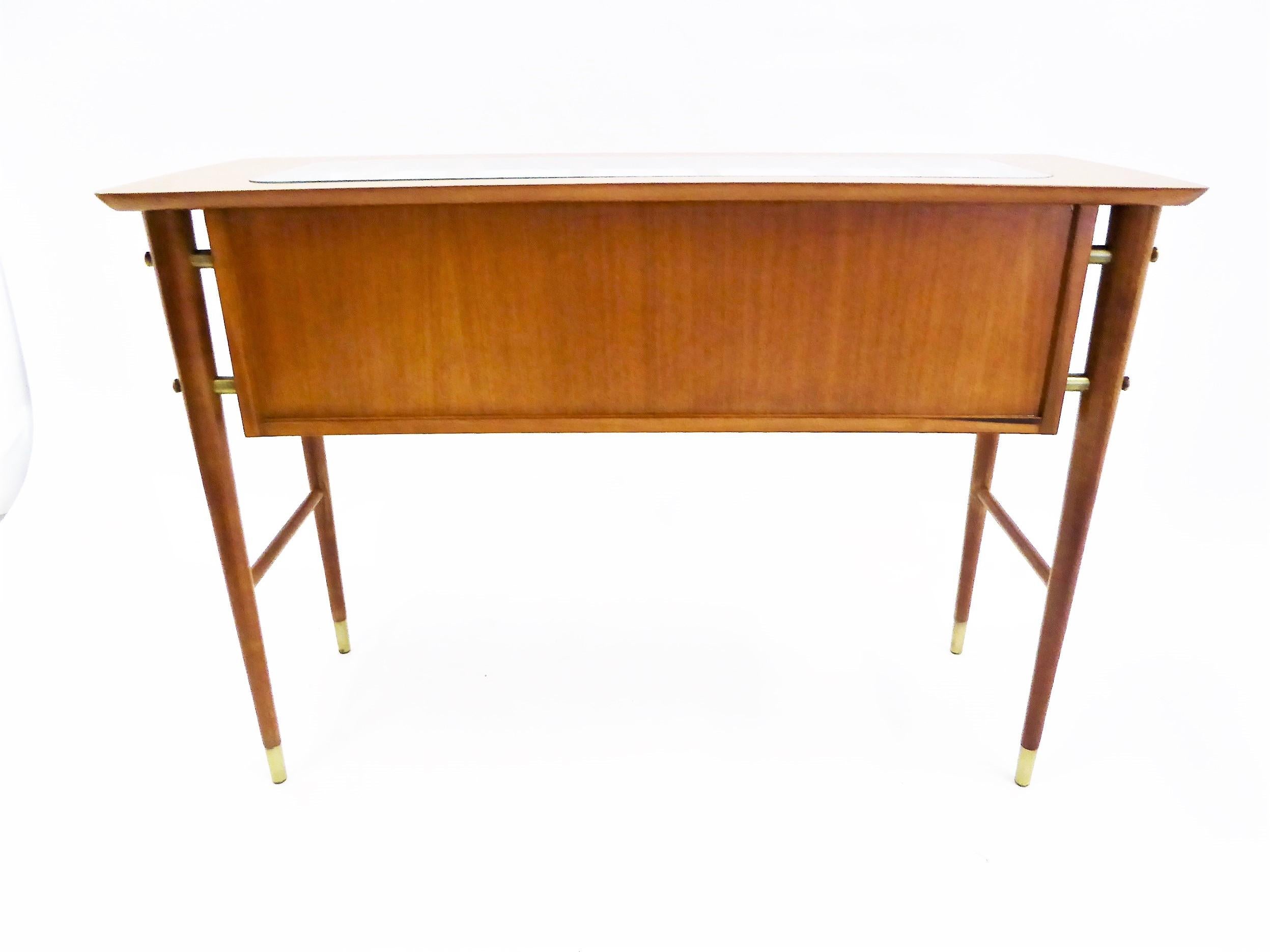 1950s Gio Ponti Style Petite Console Table with Shelf in Blond Mahogany 6