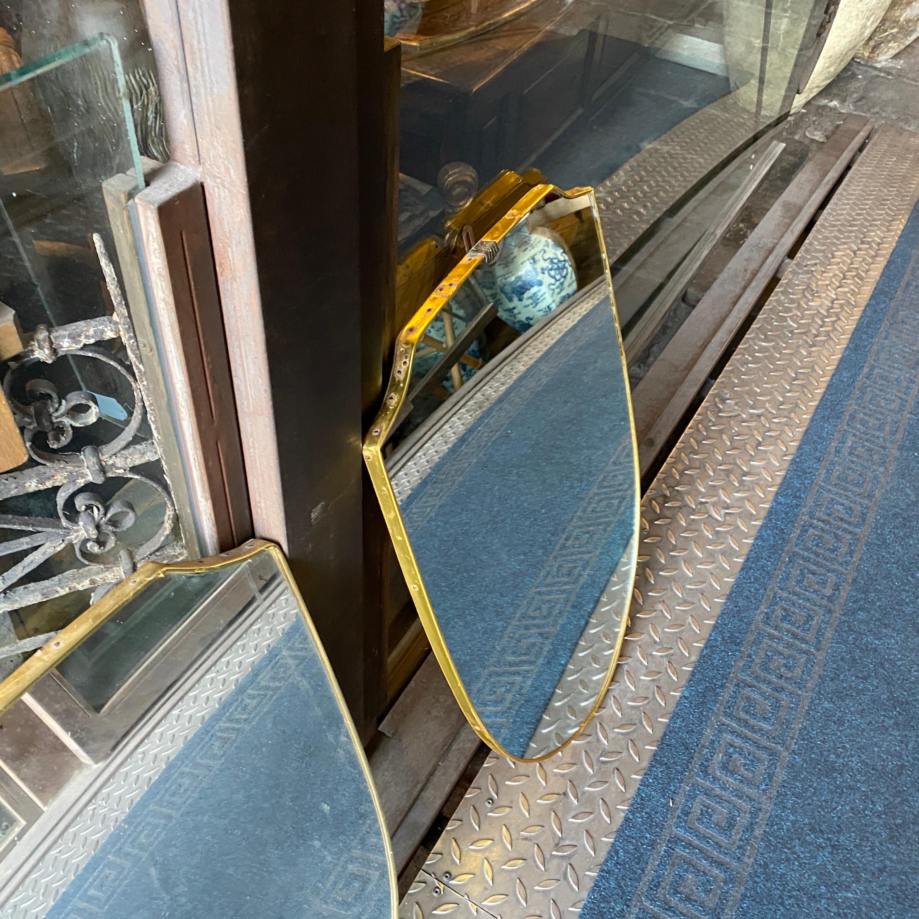 1950s Giò Ponti Style Set of Two Mid-Century Modern Italian Brass Wall Mirrors 12