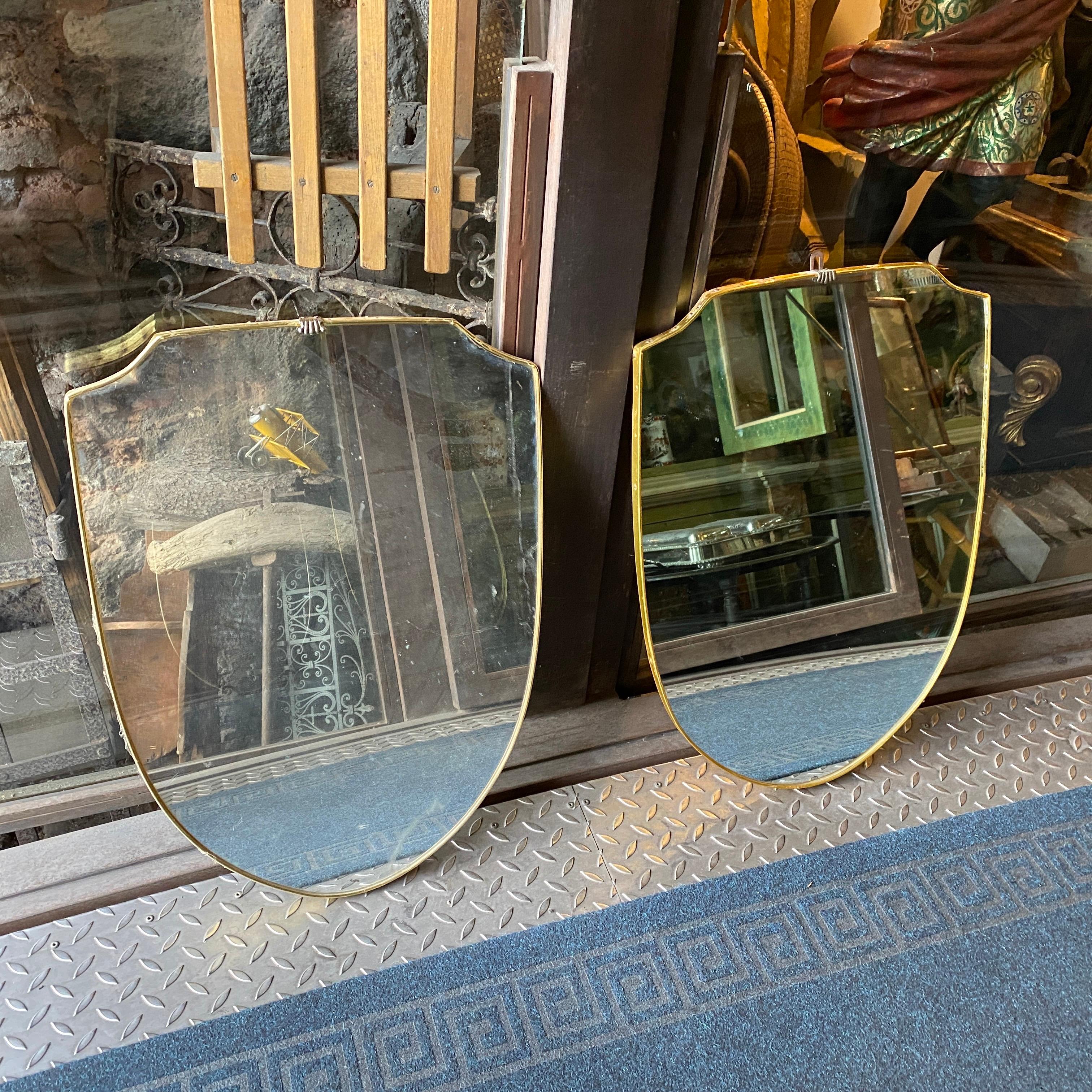 Hand-Crafted 1950s Giò Ponti Style Set of Two Mid-Century Modern Italian Brass Wall Mirrors