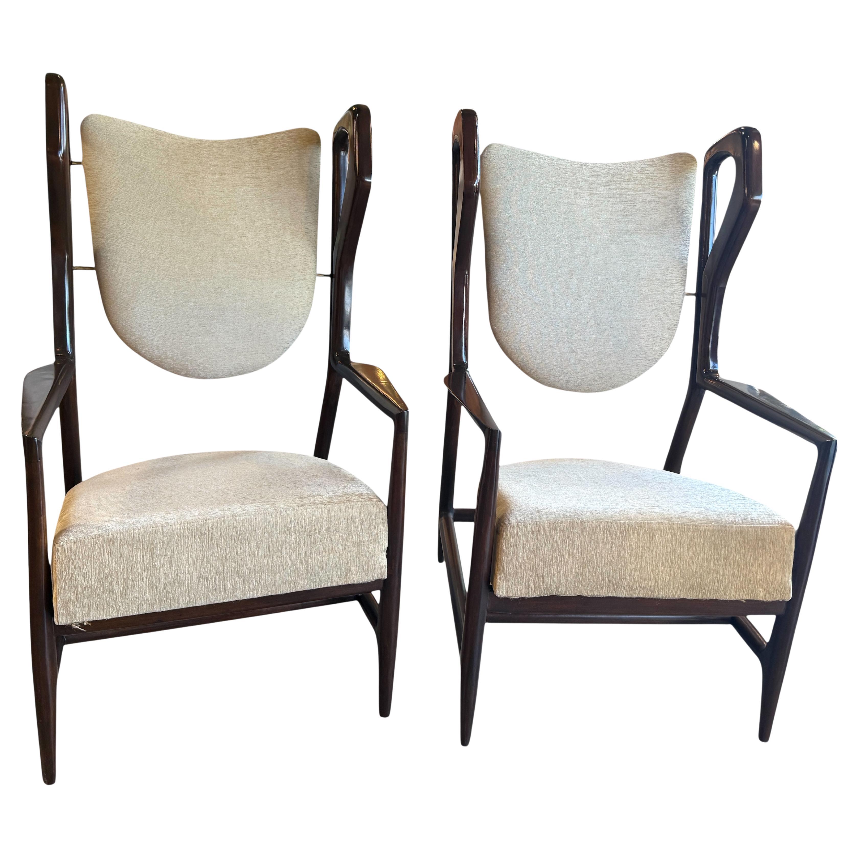 1950s Gio Ponti “Triennial” Armchairs in Dark Wood en venta