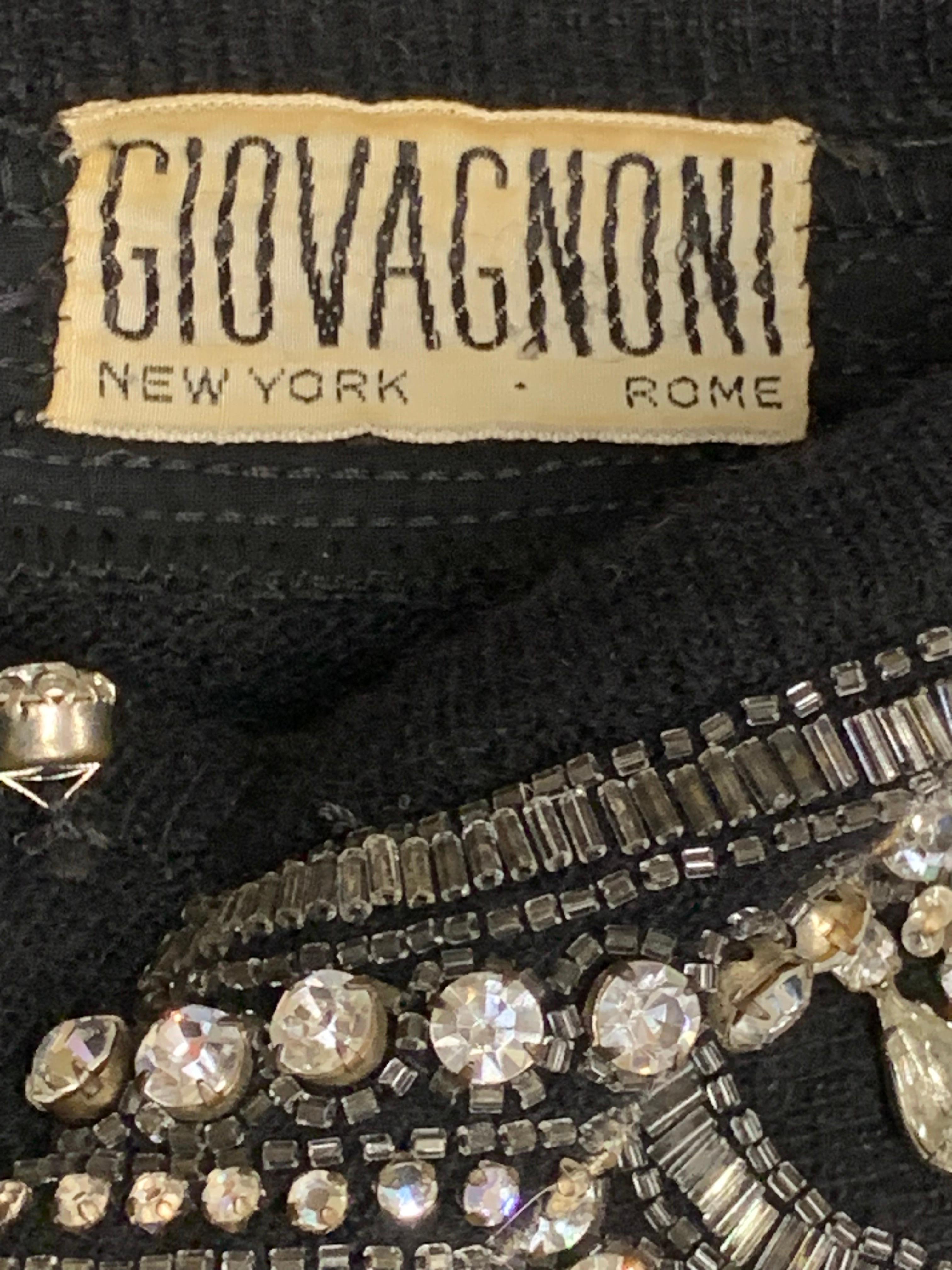1950s Giovagnoni Black Cashmere Button-Up Sweater w Tear-Drop Rhinestone Fringe (Pull à boutons en cachemire noir avec frange en forme de goutte d'eau) en vente 10